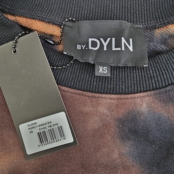 DYLN Mercy Tie Dye Thermal Pullover Sweatshirt Chocolate Navy XS - Picture 3 of 6